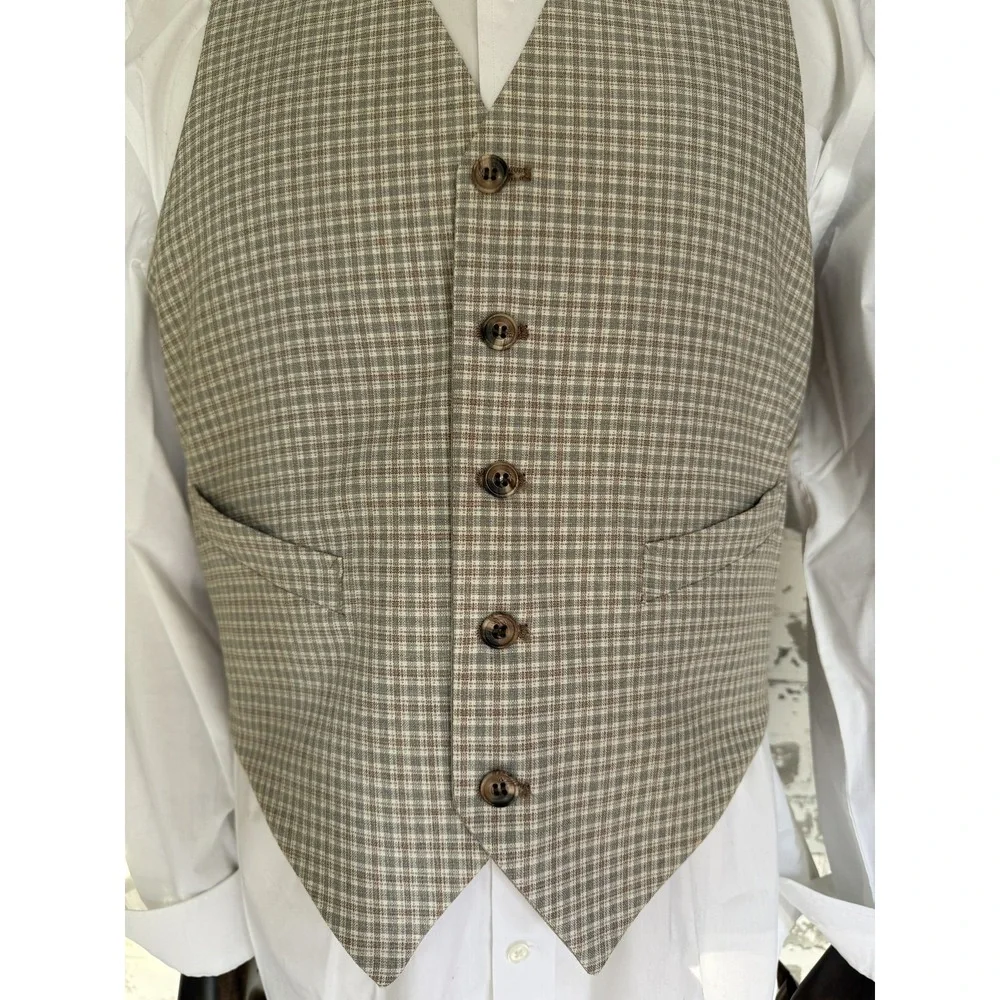 Vintage Century Club 2 Piece Suit Mens 42R Plaid‎ Blazer Vest Jacket 70s